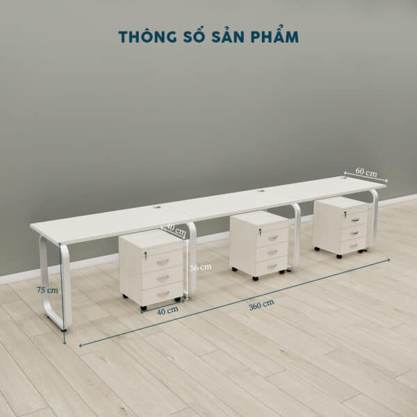 Cụm Bàn Nhân Viên 3 Người Chân Sắt Có Hộc Tủ Khóa-FCBNV57