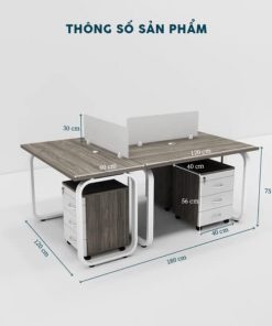 Cụm Bàn Nhân Viên 3 Người Chân Sắt-FCBNV64