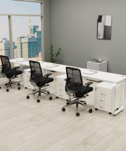Cụm Bàn Nhân Viên 3 Người Chân Sắt Có Hộc Tủ Khóa-FCBNV57