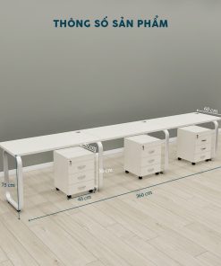 Cụm Bàn Nhân Viên 3 Người Chân Sắt Có Hộc Tủ Khóa-FCBNV57
