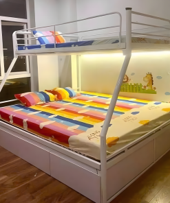 Giường Tầng Sắt Tròn Ngăn Kéo Lệch 1m4, 1m6x 2m Gtnk1416