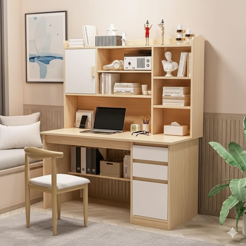 Bàn Học Đơn Liền Kệ Sách