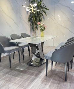 Bàn ăn Mặt đá 6 Ghế Da đẹp Ba 99
